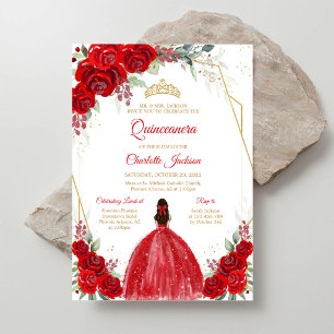 Invitación de cumpleaños Quinceañera de rosas roja