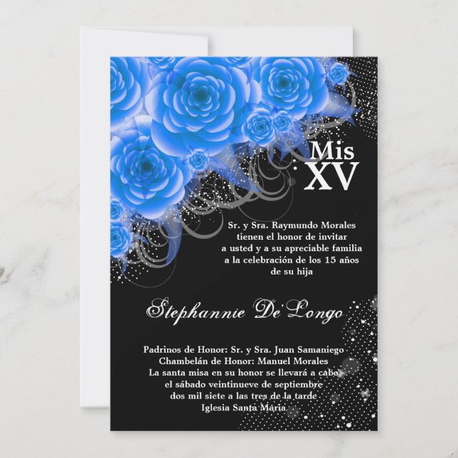 Invitación de cumpleaños Quinceanera para Rosas az (Anverso)