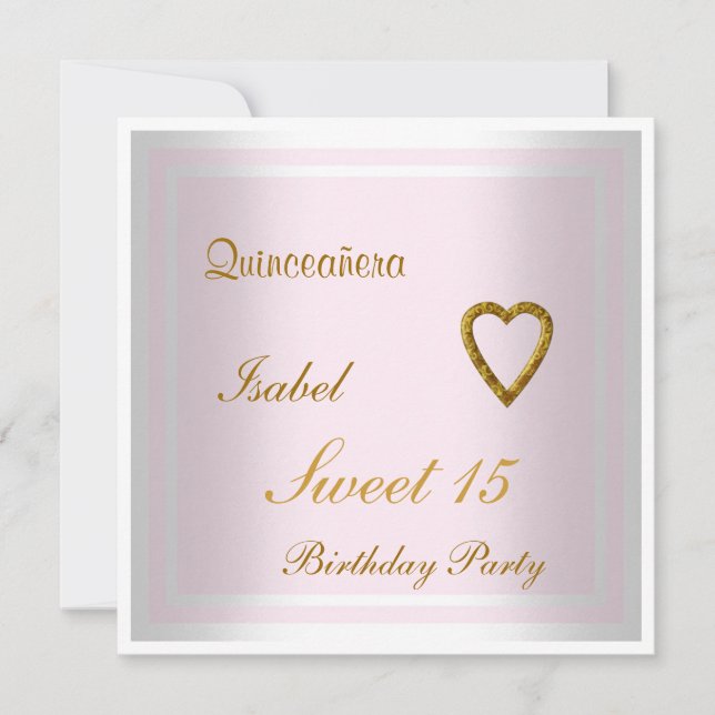 Invitación de cumpleaños Quinceañera Sweet 15 Rosa (Anverso)