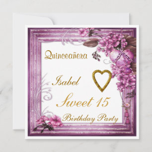 Invitación de cumpleaños Quinceanera Sweet 15 Rosa