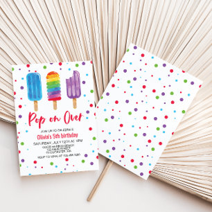 Invitación de cumpleaños Rainbow Ice Pops Pop on O
