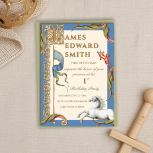 Invitación de cumpleaños real con letra J medieval