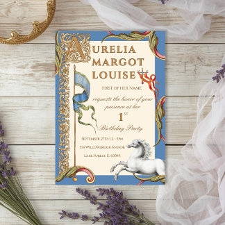 Invitación de cumpleaños real medieval con letra A