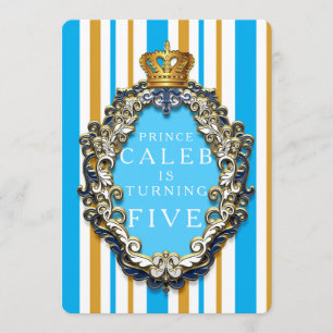 Invitación de cumpleaños Real Oro y Corona Azul