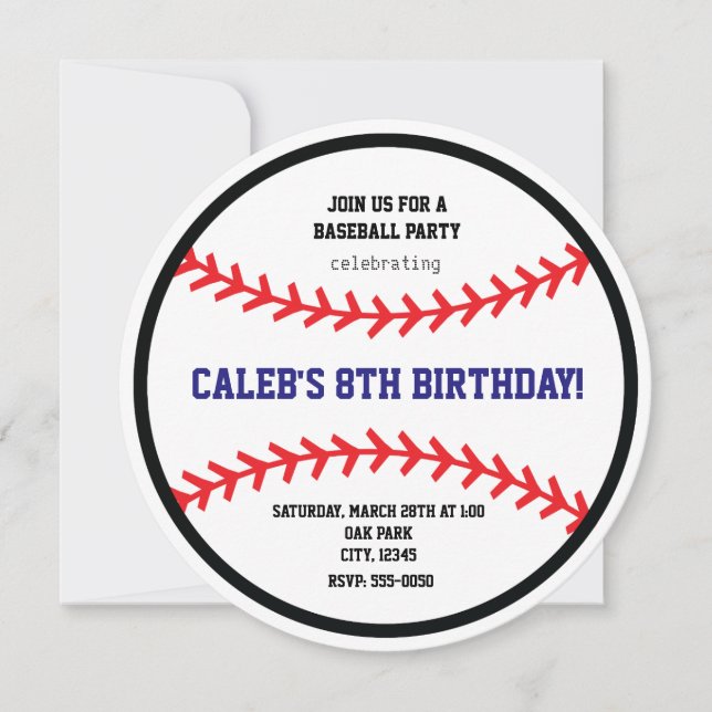 Invitación de cumpleaños redonda de béisbol (Anverso)