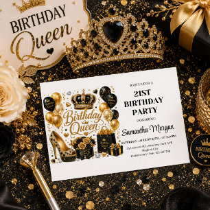 Invitación de cumpleaños Reina Chic Black Gold Spa