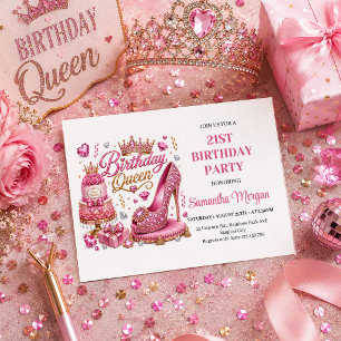 Invitación de cumpleaños reina de glitter de oro r