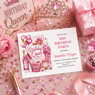 Invitación de cumpleaños Reina de oro rosa con bri