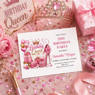 Invitación de cumpleaños Reina de purpurina de oro