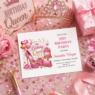 Invitación de cumpleaños Reina de Rosa Chic Brillo