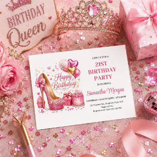 Invitación de cumpleaños Reina Rosa Oro Chic con d
