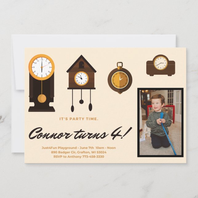 Invitación de cumpleaños - Relojes para niños; Pol (Anverso)