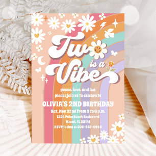 Invitación de cumpleaños Retro Arcoíris Daisy