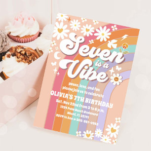 Invitación de cumpleaños Retro Arcoíris Daisy