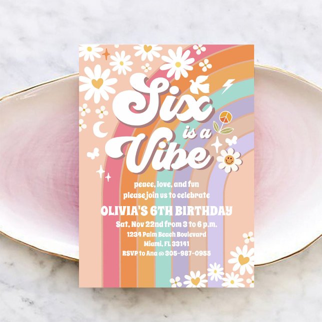 Invitación de cumpleaños Retro Arcoíris Daisy (Subido por el creador)