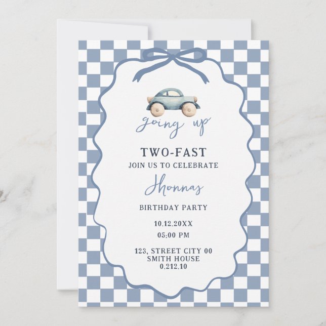 Invitación de cumpleaños retro azul Growing Up Two (Anverso)