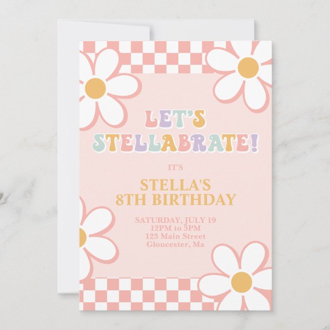 Invitación de cumpleaños Retro Check Stellabrate (Anverso)