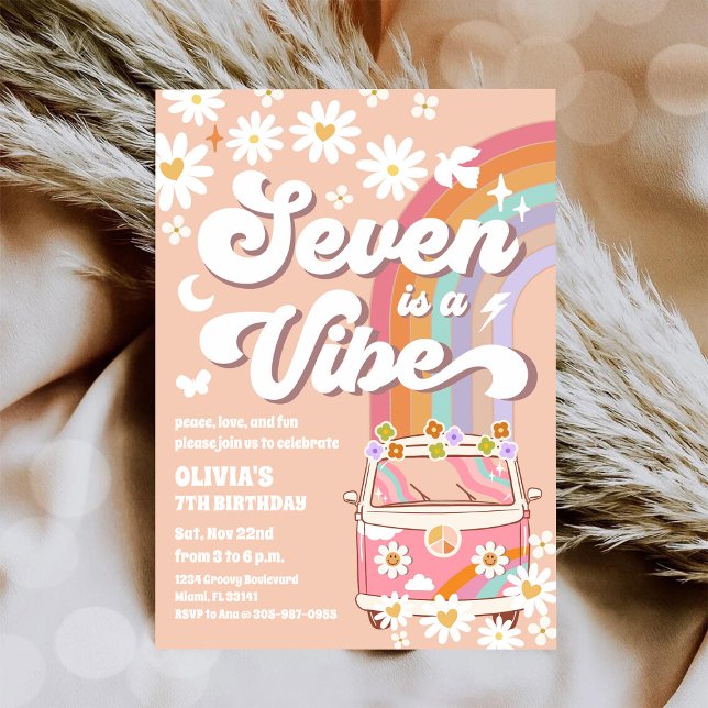 Invitación de cumpleaños Retro Daisy Arcoíris (Subido por el creador)