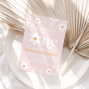 Invitación de cumpleaños Retro Daisy One Floral 1e