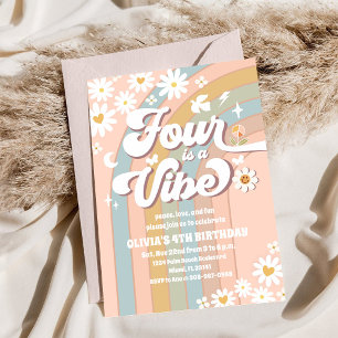 Invitación de cumpleaños Retro Daisy Rainbow