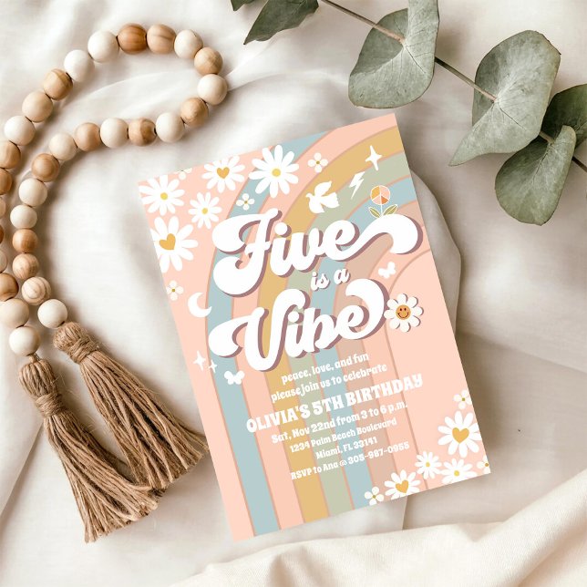 Invitación de cumpleaños Retro Daisy Rainbow (Subido por el creador)