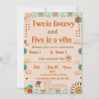 Invitación de cumpleaños retro de hermanos