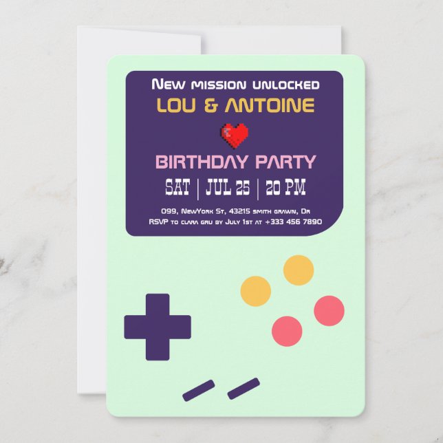 Invitación de cumpleaños Retro Gamer (Anverso)