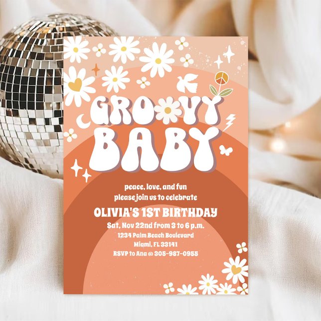 Invitación de cumpleaños Retro Groovy Daisy (Subido por el creador)