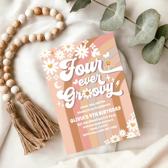 Invitación de cumpleaños retro Groovy Daisy (Subido por el creador)