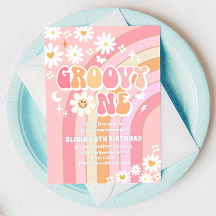 Invitación de cumpleaños retro Groovy Daisy