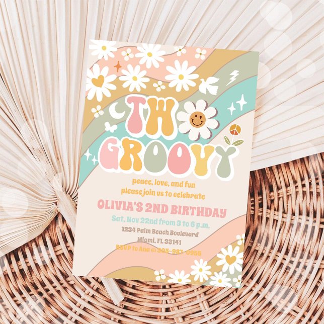 Invitación de cumpleaños retro Groovy Daisy (Subido por el creador)