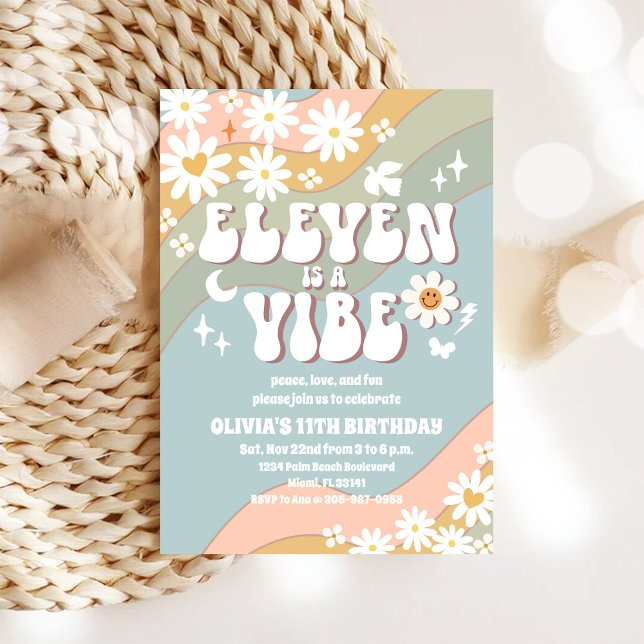 Invitación de cumpleaños retro groovy número 11 (Subido por el creador)