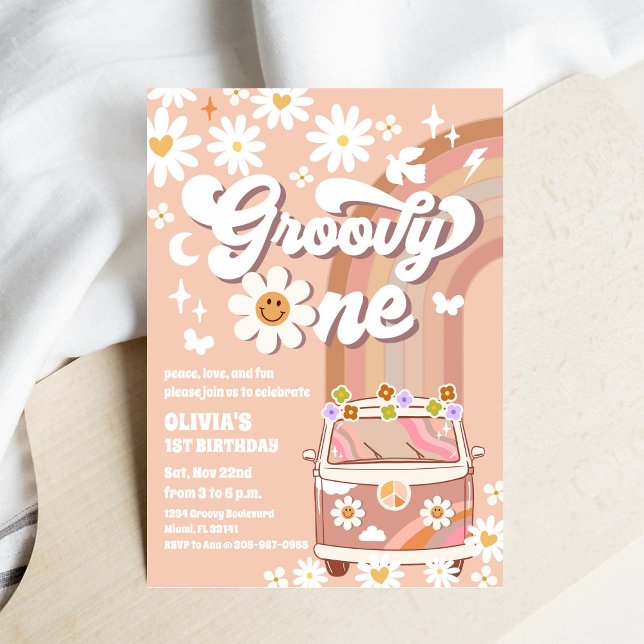 Invitación de cumpleaños retro Groovy One (Subido por el creador)