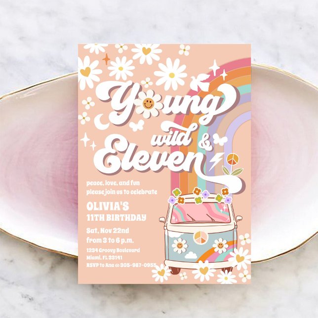 Invitación de cumpleaños retro hippie (Subido por el creador)