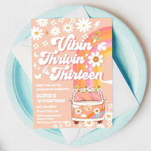 Invitación de cumpleaños Retro Hippie