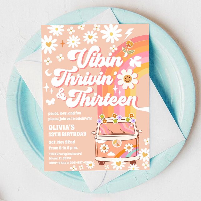 Invitación de cumpleaños Retro Hippie (Subido por el creador)