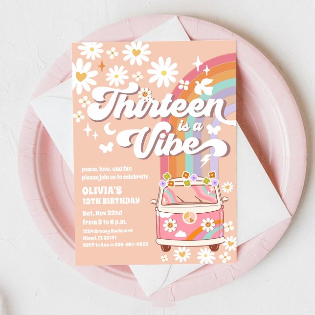 Invitación de cumpleaños Retro Hippie Daisy (Subido por el creador)