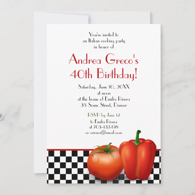 Invitación de cumpleaños retro italiano (Anverso)