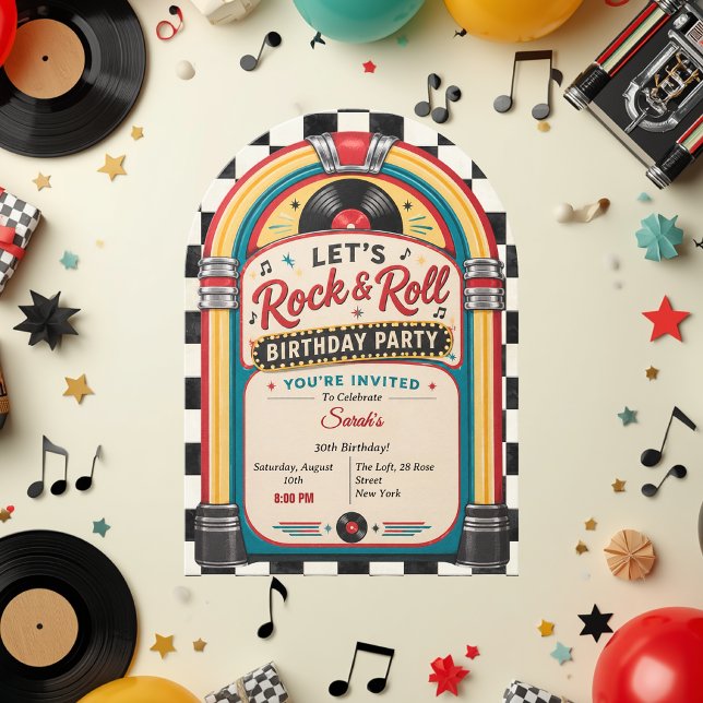 Invitación de cumpleaños Retro Jukebox Rock and Ro (Subido por el creador)