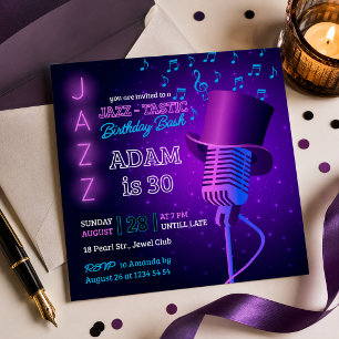 Invitación de cumpleaños retro neón Jazz-Tastic