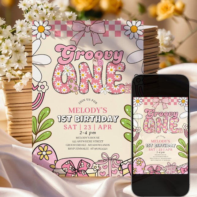 Invitación de cumpleaños retro para el 1er cumplea (Subido por el creador)