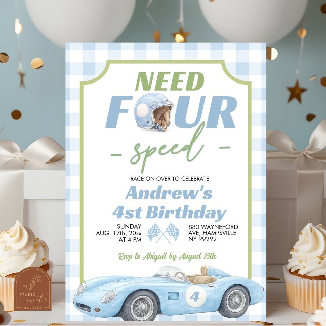 Invitación de cumpleaños Retro Preppy Azul Necesit (Subido por el creador)