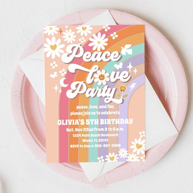 Invitación de cumpleaños Retro Rainbow Daisy (Subido por el creador)