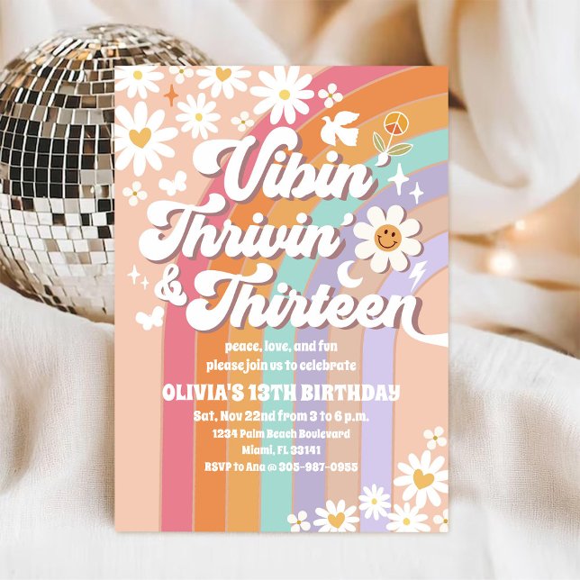 Invitación de cumpleaños Retro Rainbow Daisy (Subido por el creador)
