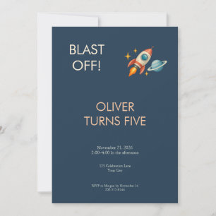 Invitación de cumpleaños Retro Rocket Space