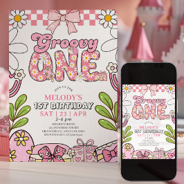 Invitación de cumpleaños retro rosa para el 1er cu
