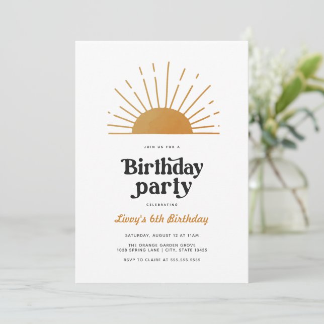 Invitación de cumpleaños Retro Sunshine (Anverso de pie)