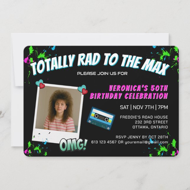 Invitación de cumpleaños retro totalmente de los 8 (Anverso)