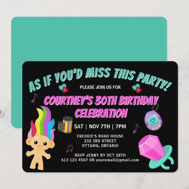 Invitación de cumpleaños retro totalmente de los 9 (Anverso / Reverso)