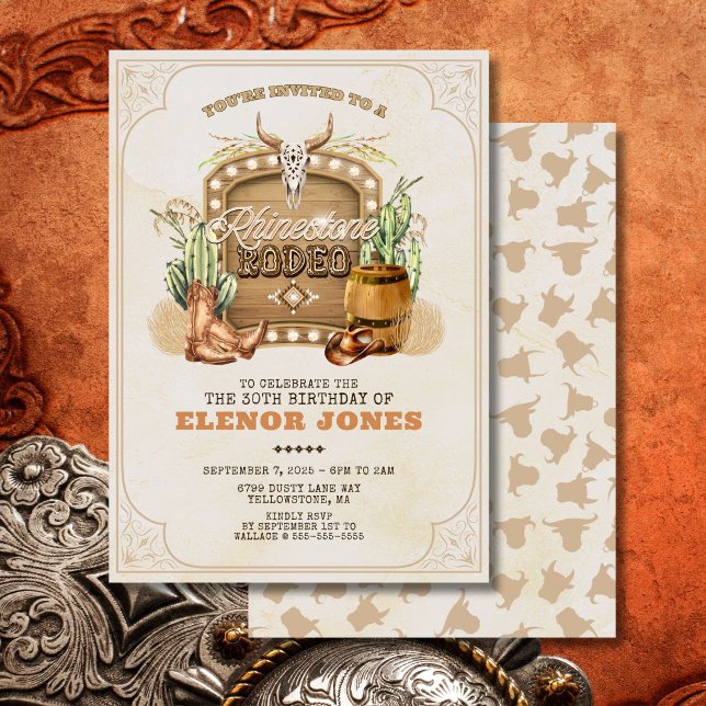 Invitación de cumpleaños Rhinestone Rodeo (Western Theme Birthday Invitation)
